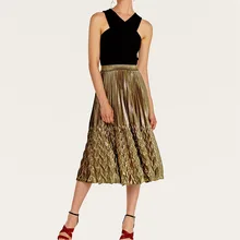 Qooth летние юбки женская юбка с эластичной резинкой на талии ретро блеск рыбья чешуя подол металлик плиссированная юбка А линия миди юбки QH1917