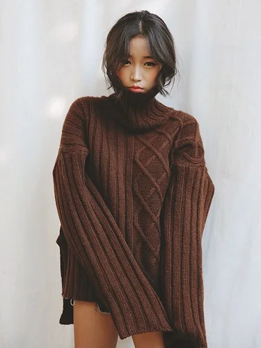 

Free Shipping stylenanda retro minimalist personality twist woven turtleneck sleeve head sleeve loose knit female woman sweater