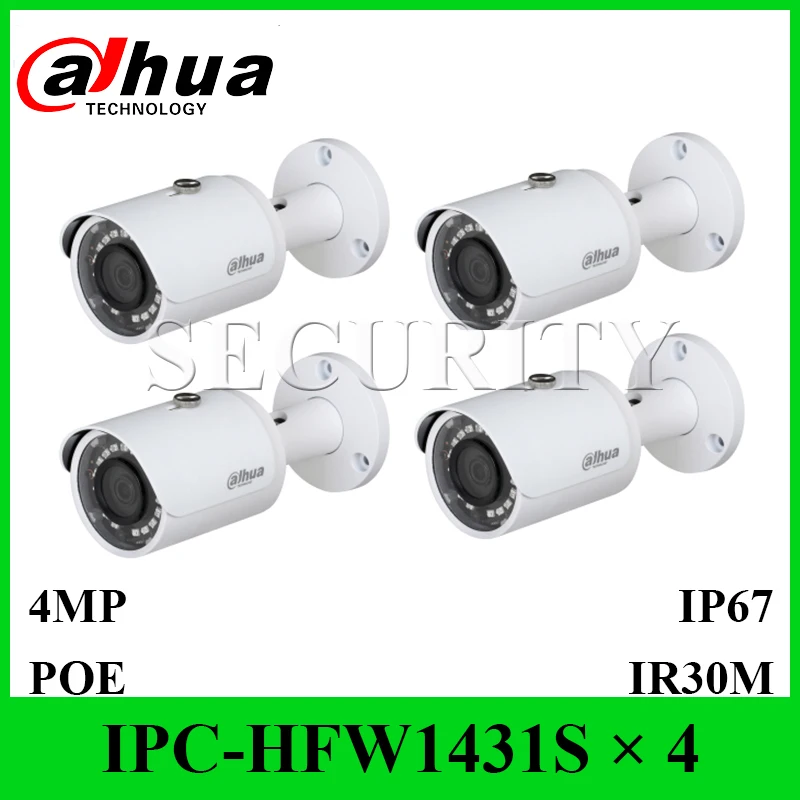 

4 Pieces / Lot Dahua Original IPC-HFW1431S 4MP IP67 Mini-Bullet Camera WDR IR30m Replace IPC-HFW1320S with LOGO