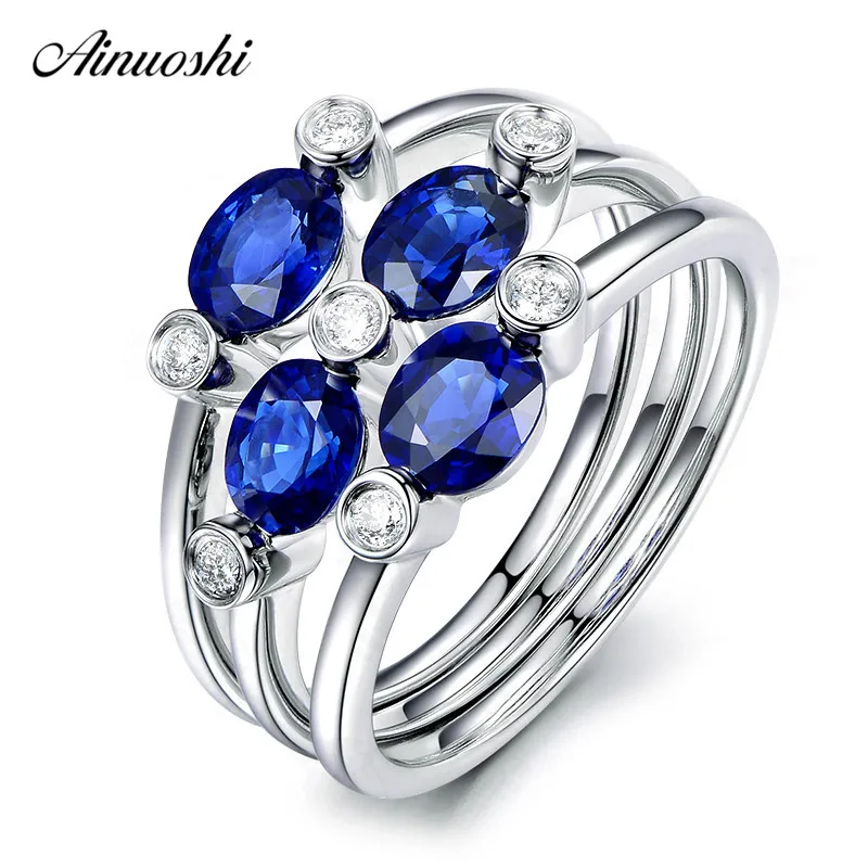 AINUOSHI 0.25 Carat Oval Cut 3 Pieces Blue Sona Women