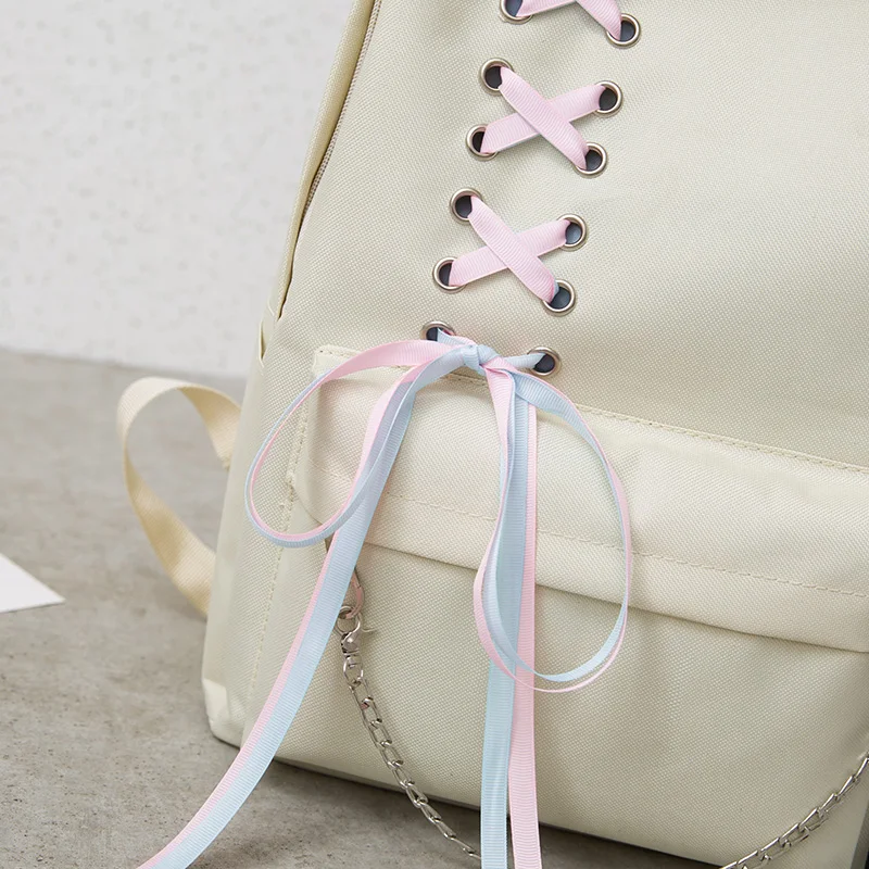 4 unids/set cinta cadena Bowknot carta Mochila de lona viajes mochilas de ocio mochilas para chicas adolescentes de la escuela Bagpack