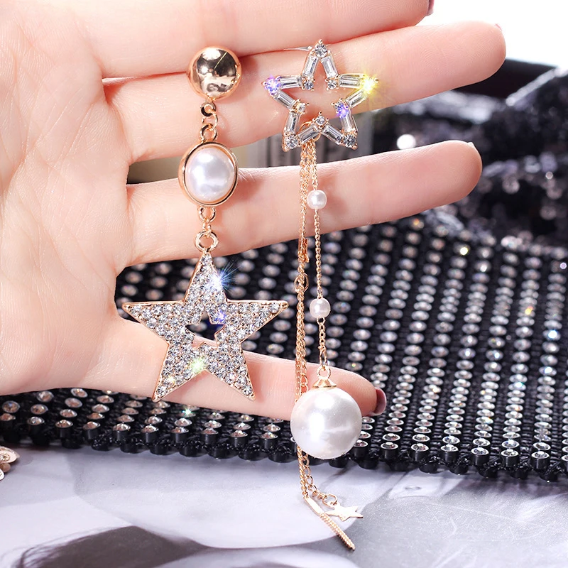 

Sale Elegant Rhinestones Star Pendant Women Earrings Silver Color Crystal Hollow Geometric tassel Drop earrings Jewelry