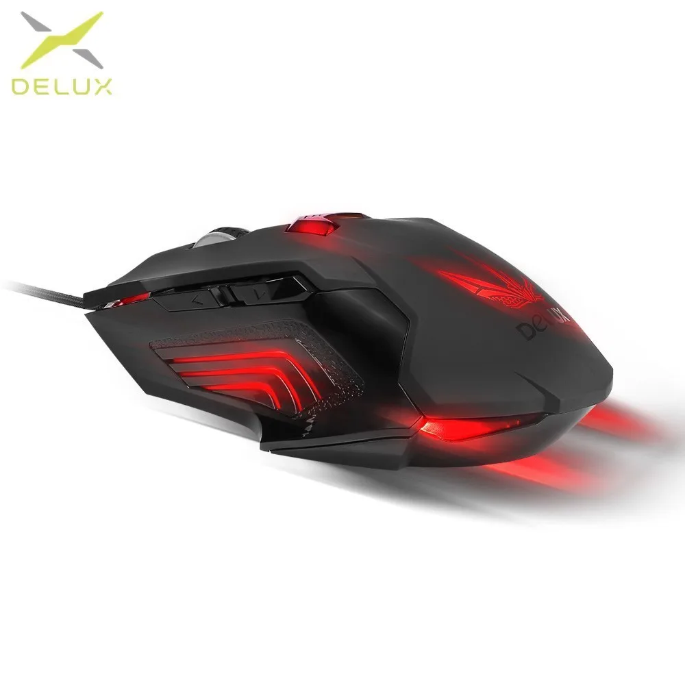 

Delux M811 A9800 USB Wired Both Hands Gaming Mouse 8200 DPI 8 programmable Buttons Mice with 6 LED light for PC Game Player
