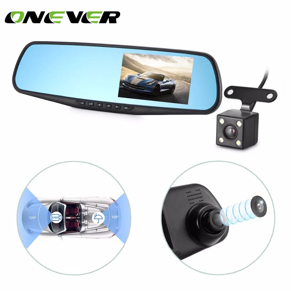 

Onever 4.3" Car DVR Rearview Mirror Dual Lens Recorder Camera Full HD 1080P Dash Camcorder Registrar Navigation