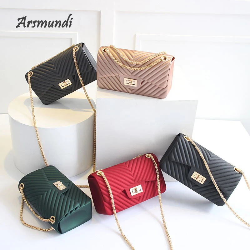  Arsmundi New Handbags Women Frosted Jelly Shoulder Bag Fashion Small Bag V-chain Messenger Bag Tide - 32898269962