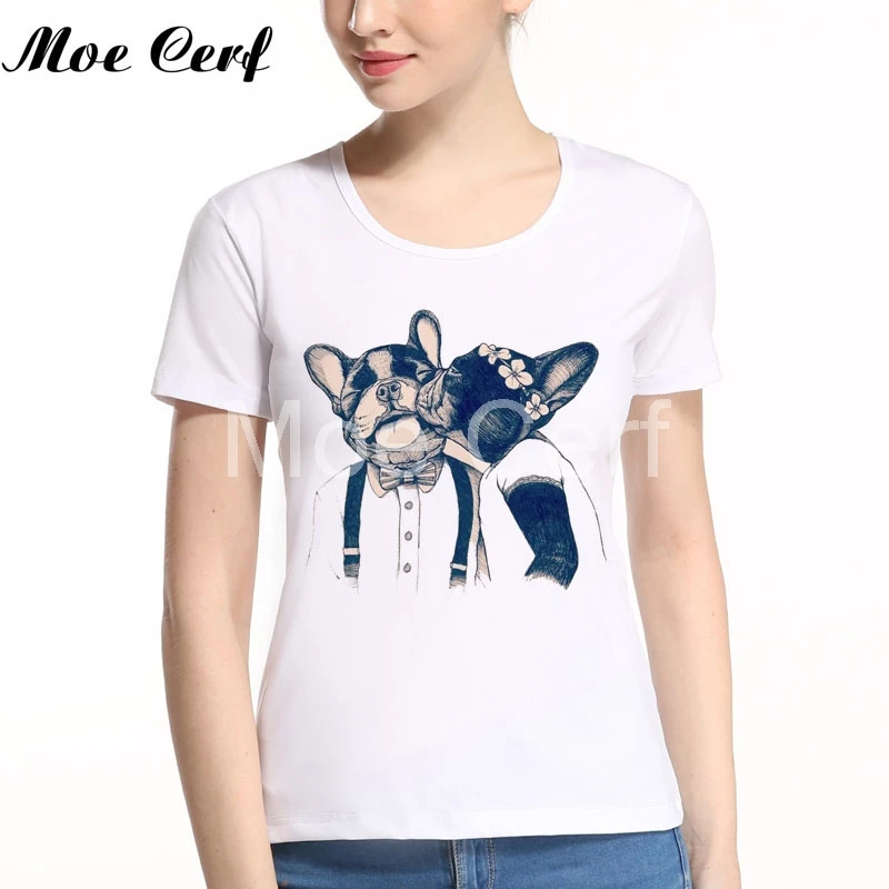 Venta caliente 2018 Funny Pug imprimir mujeres camiseta Bulldog francés novedad camiseta mujer mujeres Tops Camisetas frenchie camiseta l11-106