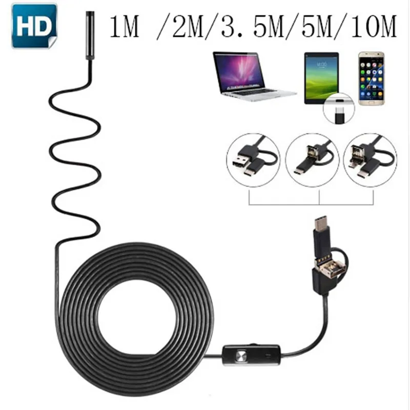 Usb эндоскопическая камера Android 5 мм/8 мм объектив 1 м/2 м/3 м/5 м/10 м змея провода мини