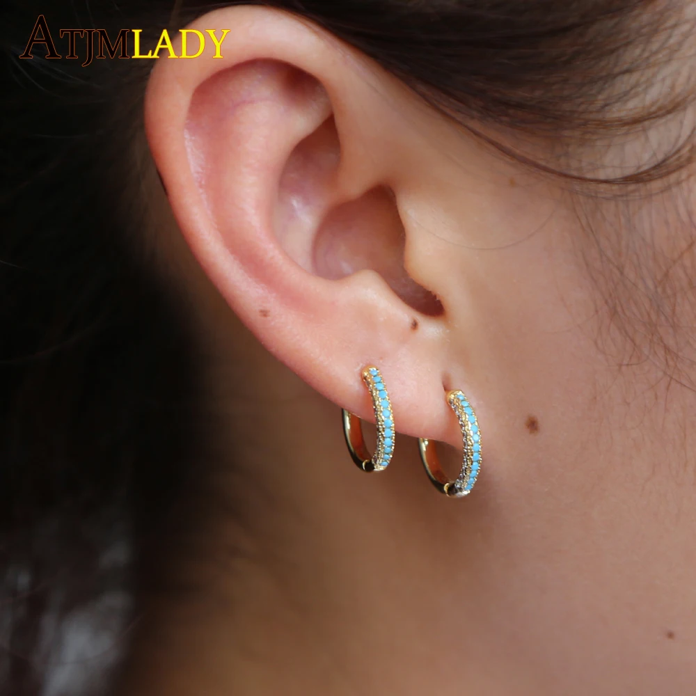 

2018 Small Cute turquoises Cubic Zirconia Earrings for Girls Beautiful minimalist circle delicate cz Hoop Earrings girls Jewelry