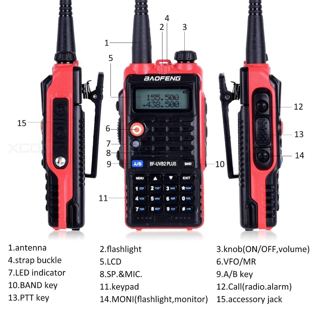 BaoFeng Bf-Uvb2 Plus Walkie Talkie высокой мощности 8 Вт ЖК-дисплей/светодиодный свет двухсторонние радио UHF+ VHF 136-174 МГц+ 400-520 МГц 4800 мАч