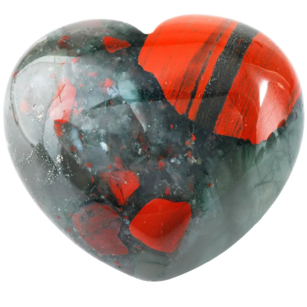 

TUMBEELLUWA 1.5" Natural Africa Bloodstone Puff Heart Worry Pocket Stone,Healing Palm Stone Chakra Reiki