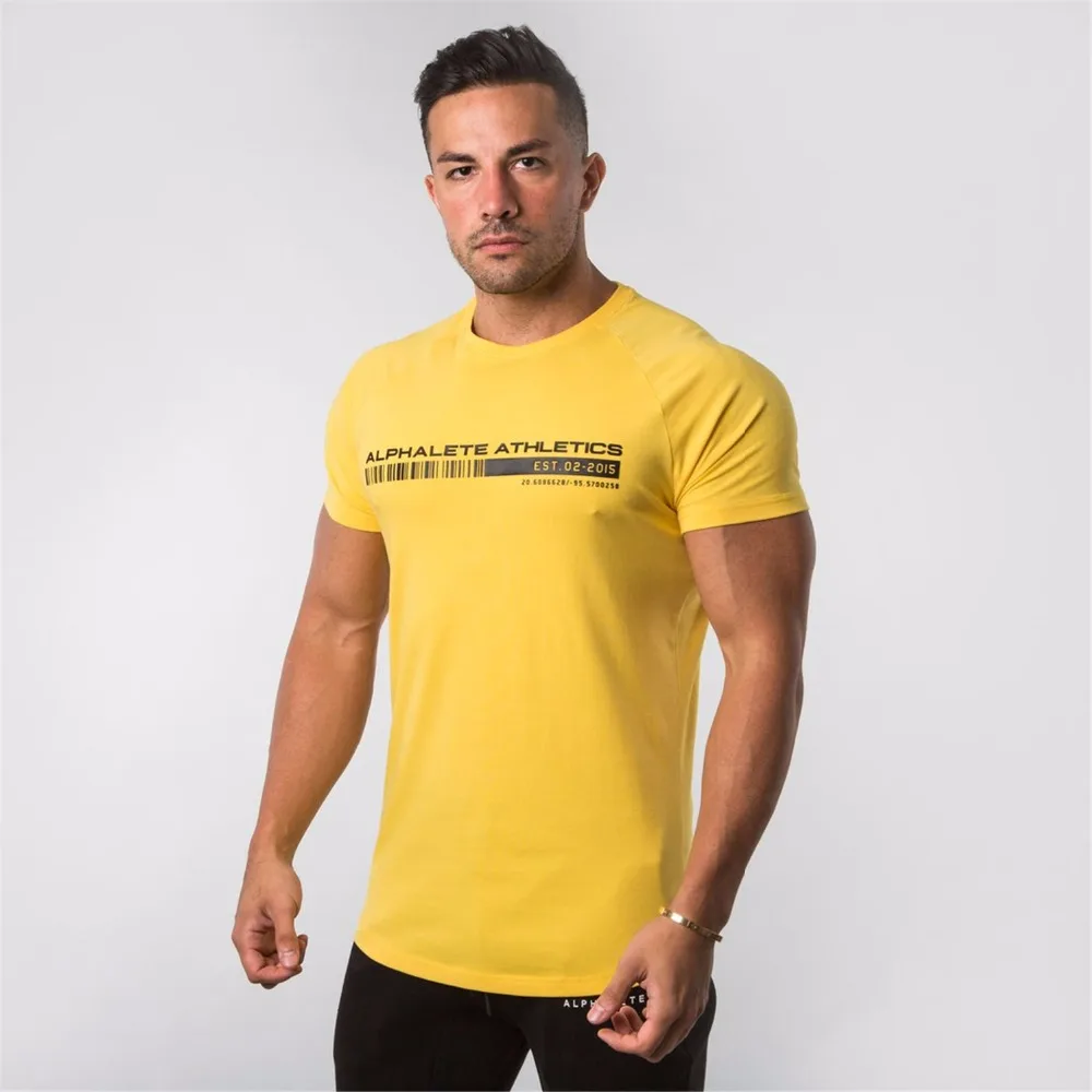 Новинка Мужская футболка ALPHALETE спортивные костюмы для фитнеса бодибилдинга топы