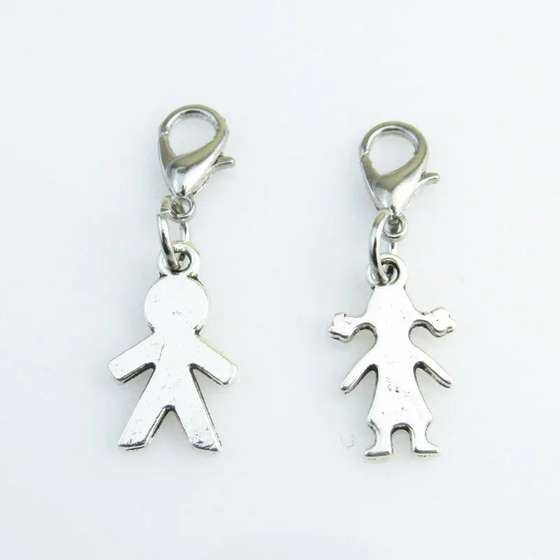 20pcs silver Little boy girl Dangle Charms With Silver Lobster Clasp