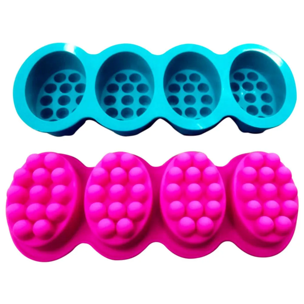 

HOT Silicone Soap Mold 4 Cavities Ellipse Massage Brush Shape Aromatherapy Wax Mould Cake Baking Mold LSF99