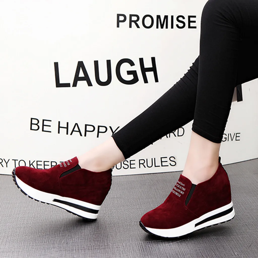 Женская спортивная обувь для бега и бега, модная повседневная обувь из флока без шнуровки на толстой платформе, женские дышащие кроссовки, обувь на танкетке