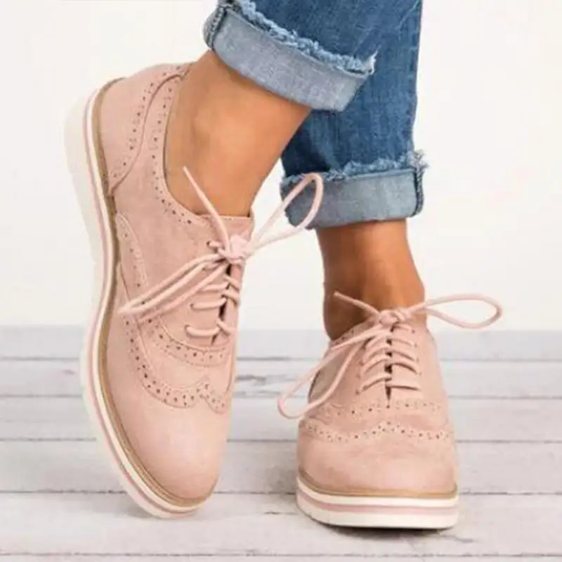 

Fashion Women England Style Shoes Thick Soled Shoelace Casual Students Leather Brogue Shoes For Spring Autumn