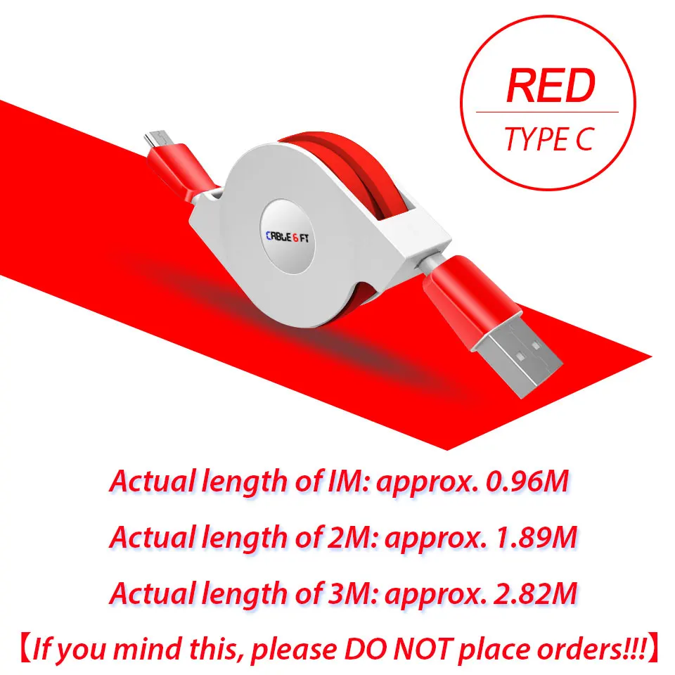 1 м 2 м 3 м usb type C выдвижной кабель для samsung huawei Xiaomi USB-C портативный type-C кабель для зарядки мобильного телефона кабель для зарядного устройства - Цвет: red