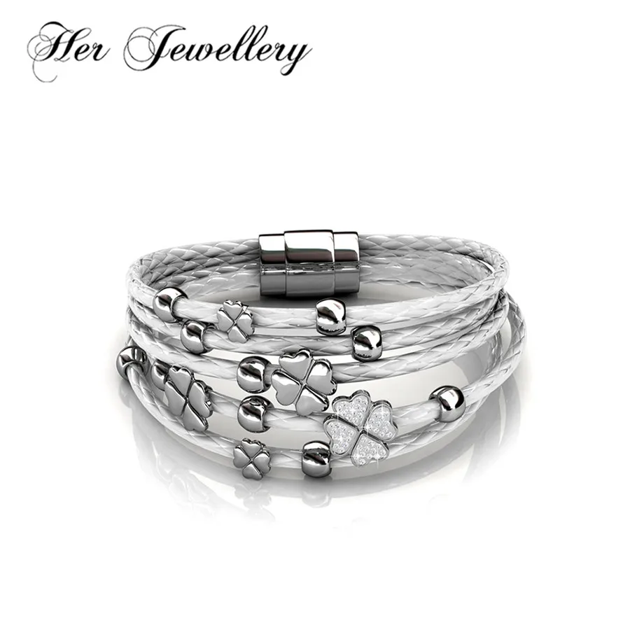 Her Jewellery модный кожаный браслет Love из кожи и латуни женский с подвесками