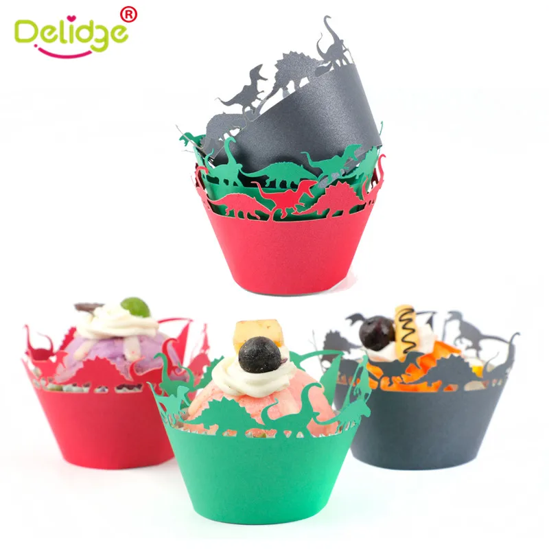 

10Pcs Dinosaur Lace Laser Cupcake Wrappers Liners DIY Baking Fondant Hollow Paper Cake Cup Wedding Birthday Decoration Tool