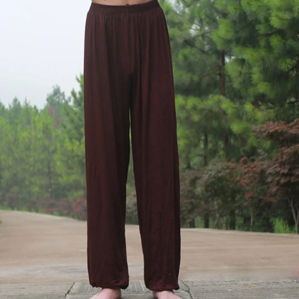Модальные штаны для йоги Taiji, штаны для единоборств, штаны для фитнеса, укороченные брюки кунг-фу, мужские брюки для бега, женские свободные брюки - Цвет: Coffee