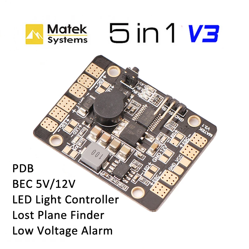 

Hot sale System LED & POWER HUB 5 in 1 V3 PDB BEC 5V/12V LED Light Controller Lost Plane Finder Low Voltage Alarm