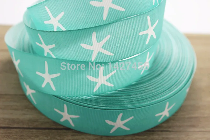 wholesale 50 yards 1&quot 25mm turquoise starfish printed grosgrain ribbon | Дом и сад