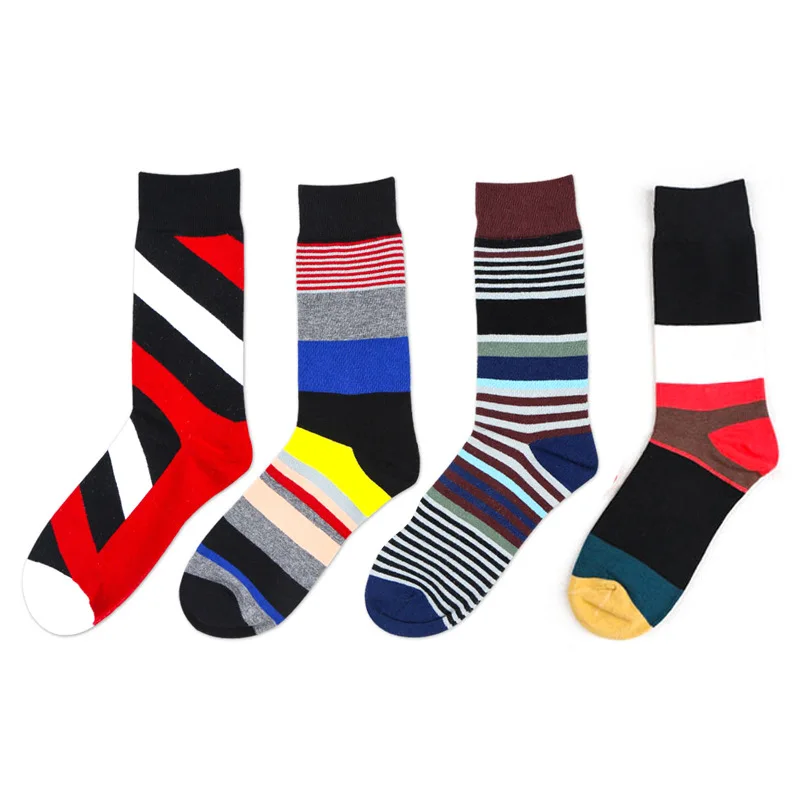 1 Pair Male Cotton Socks Colorful skate hip hop Striped Jacquard Art ...