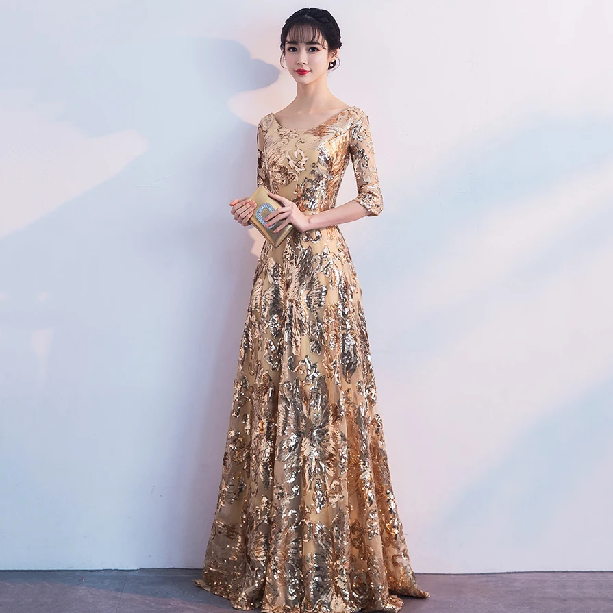 Golden Shiny Print Dress 2021 Party Women Plus Size XS-3XL Host Banquet Autumn Elegant Summer Dresses CX961 | Женская одежда