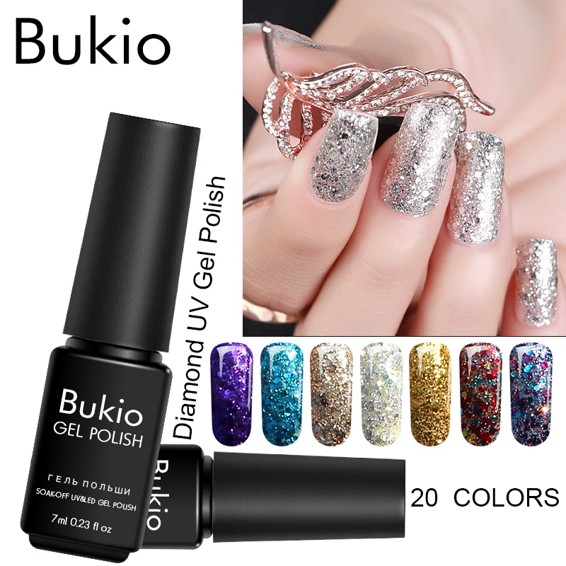 

Bukio Nails Accessories Semi Permanent Diamond Gel Soak Off All for Nails and Manicure Bling Nails Art 20 Colors Nail Polish