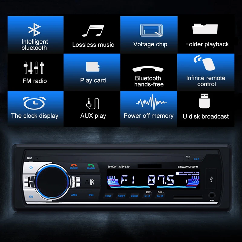 Универсальный автомобильный Радио стерео аудио MP3 плеер JSD-520 Bluetooth V2.0 In-dash один 1 Din FM приемник Aux USB SD Пульт дистанционного управления