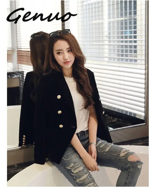 Genuo Quality New Fashion 2019 Designer Blazer Jacket Women's Metal Lion Buttons Double Breasted Blazer Outer Coat Size S-XXXL