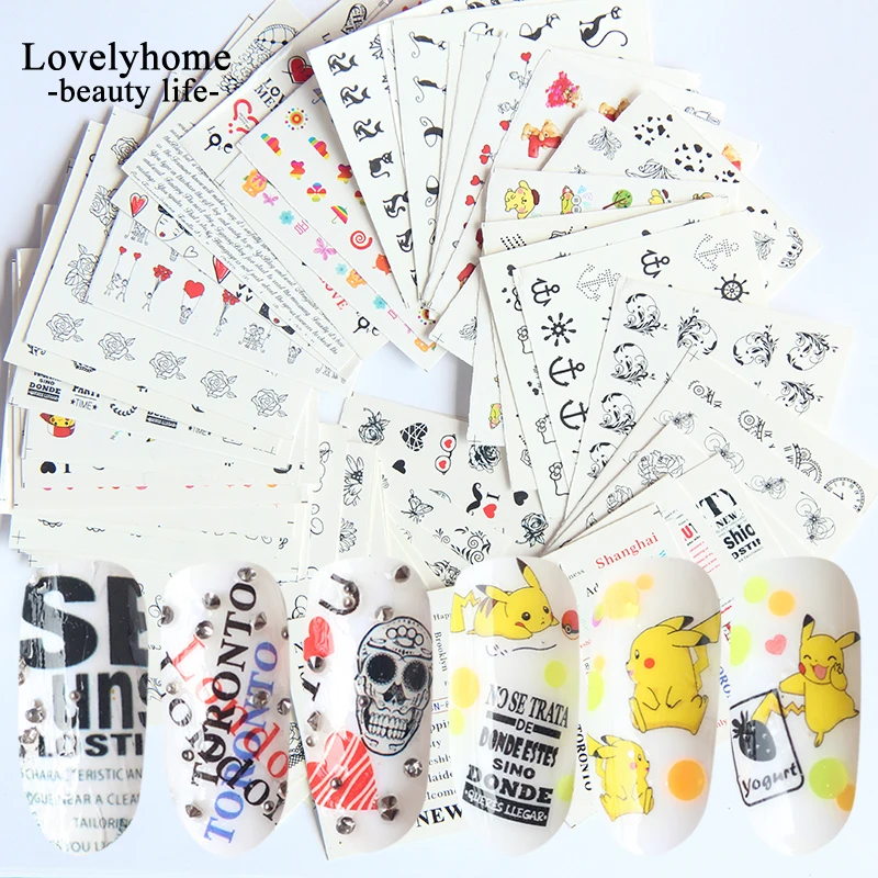

60pcs Lace Flower Love Letters Watermark Slider Nail Stickers Decal Water Transfer Decoration Manicure Adhesive Tip