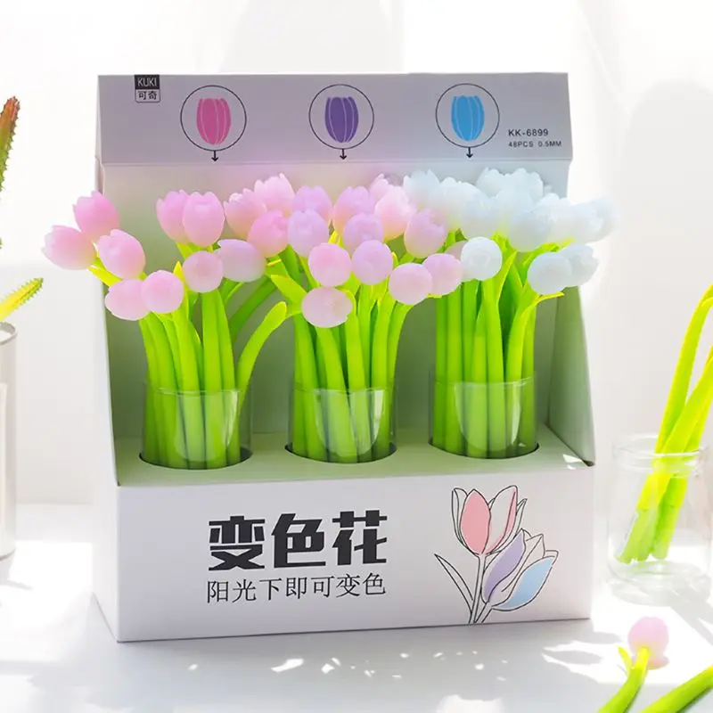 Creative Stationery Gel Pen Light Sensation Tulip Cute Soft Silicone Black 0.5mm Quick-Drying Office Signature Gel Pen Cute Smal