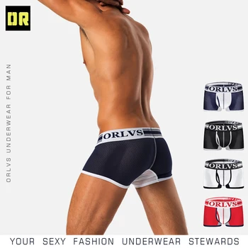 

ORLVS Brand Men Underwear Sexy Gay Boxers Quick Dry Mesh Comfortable Underpants Men Knickers Cueca Solid Boxers Sleepwear Nylon