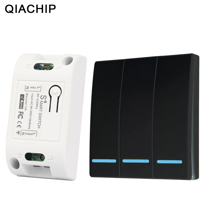 

QIACHIP 433mhz Wireless Remote Control Switch AC 110V 220V RF Relay Receiver 86 Wall Panel Hall Bedroom Ceiling Lights Wall Lamp