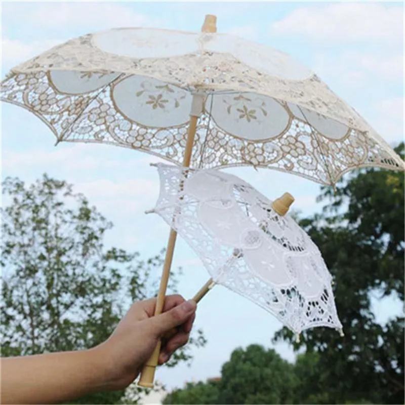 

1pc Lace Umbrella Cotton Embroidery White/Beige Battenburg Lace Parasol Umbrella Wedding Umbrella Decorations Supplies