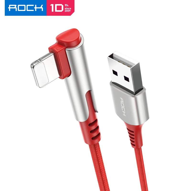 ROCK USB кабель для Apple 2.4A кабель для быстрой зарядки цинковый сплав 90 градусов для Apple iPhone 8 7 6 5 X XS Max XR iPad кабель для синхронизации данных - Цвет: 1m Red