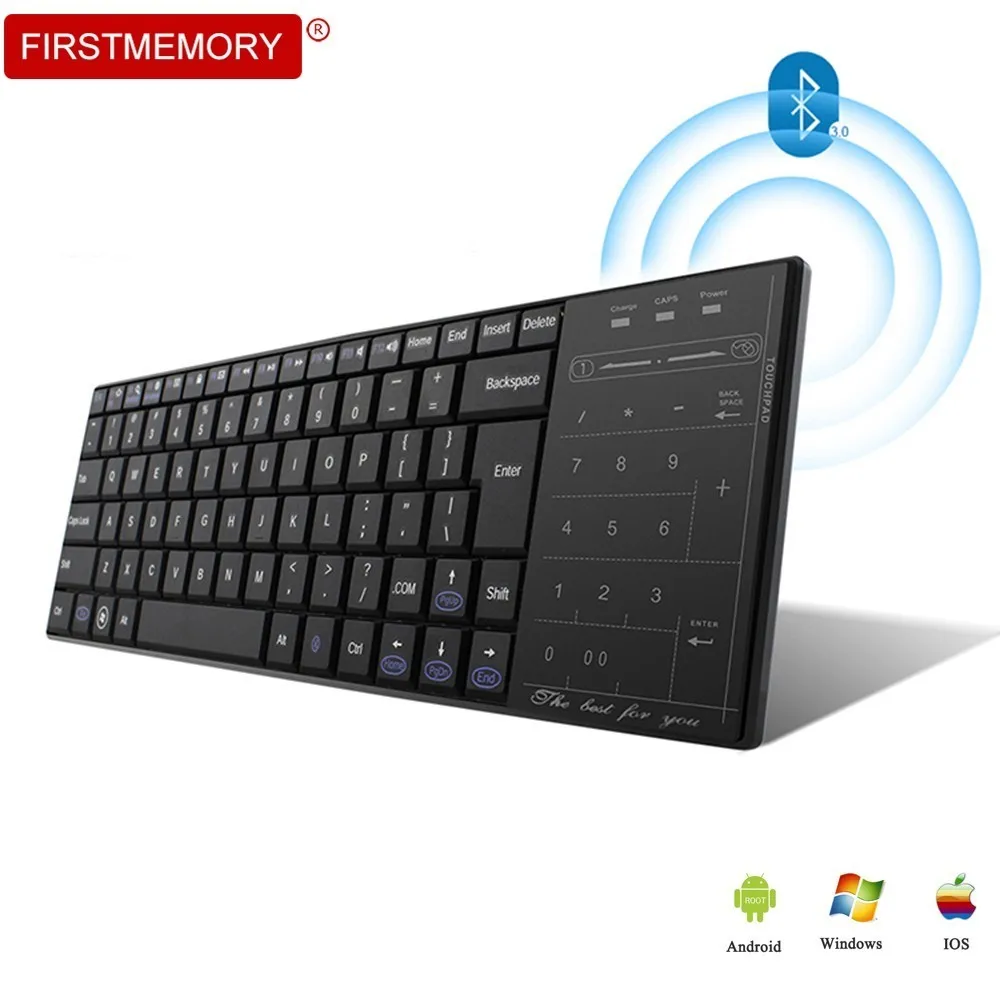 Bluetooth 3 0 Wireless Keyboard Multimedia Touch Pad with Mouse Mode BT 3 0 Keypad Rechargeable