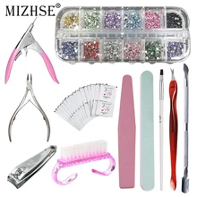 MIZHSE 11 шт. набор для дизайна ногтей маникюр кутикула резак пушер для очистки от пыли щетка Rhinstones для лак для ногтей DIY украшения