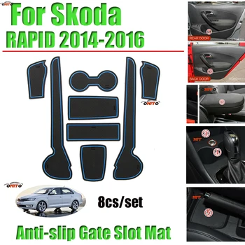

Car Styling Car Interior Gate Slot Pad Groove Door Mat Cup Mat Sticker 8pcs/set For skoda RAPID 2014 2015 2016 car Accessories