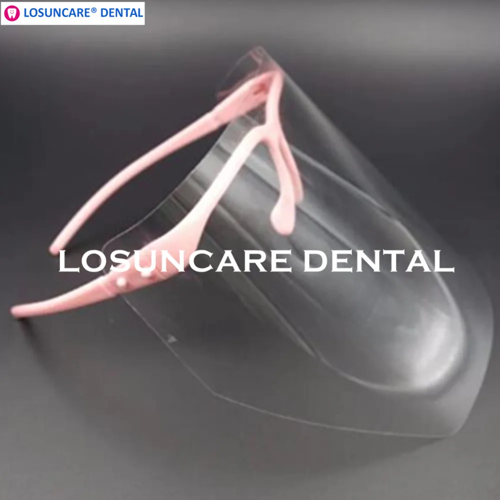 

1 Set Dental Face Guard Shield Glasses Anti-fog Protective Eye Glasses Pink Blue color 1 Frame with 10 Films