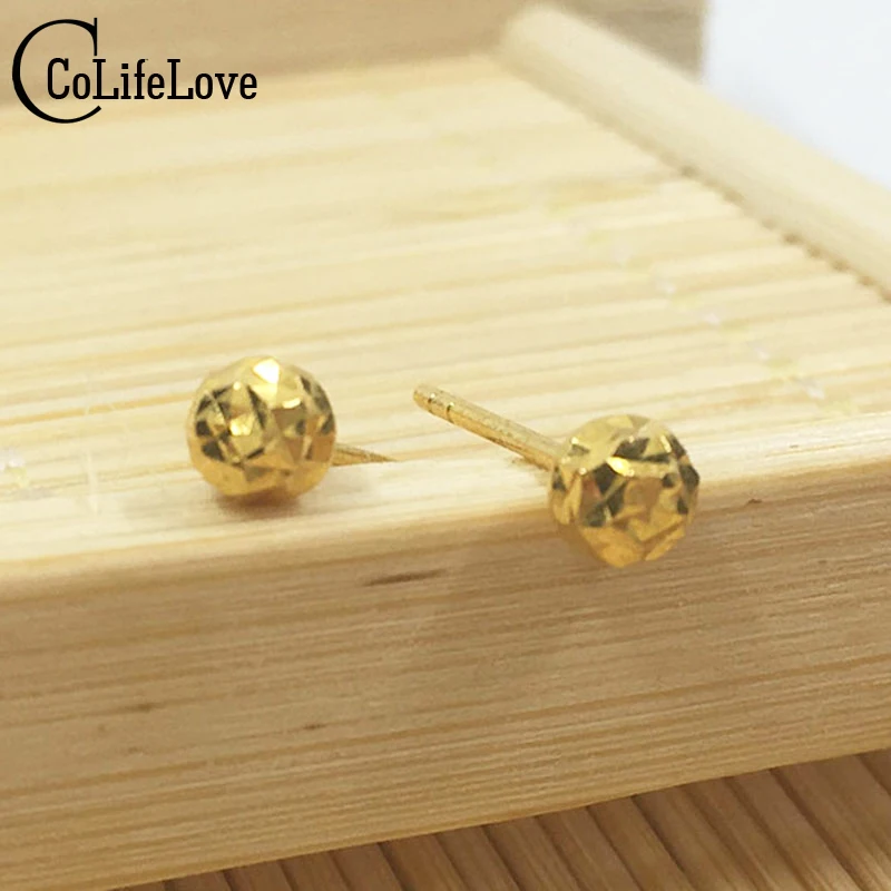 Classic 18k yellow gold stud earrings small dazzling ball gold stud