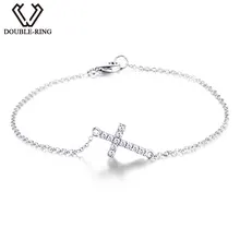DOUBLE-R браслеты с серебряным крестом из натуральной 925 пробы, классические браслеты с белым топазом и крестом, ювелирные украшения
