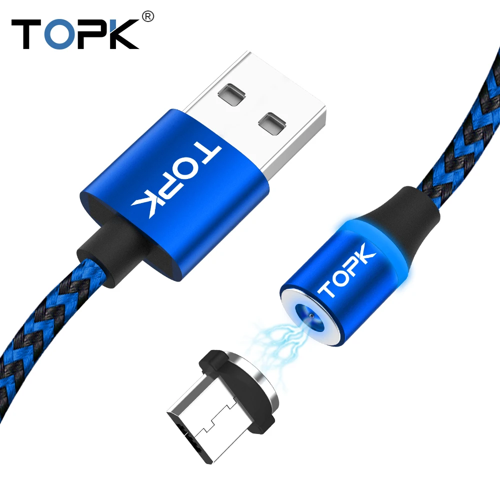 

TOPK R-Line3 Micro USB Magnetic Cable Nylon Braided Mobile Phone Cables for Micro USB Port Microusb LED Magnet Charger Cable