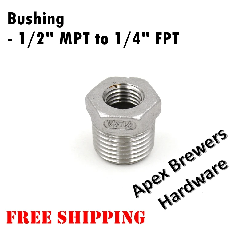 

Bushing - 1/2" MPT to 1/4" FPT, Stainless Steel 304, Brewer Hardware, Pump fitting, Free Shipping
