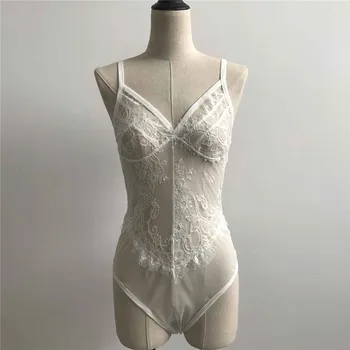 

Lanshifei W0710 Sexy Womens Mesh&Lace Bodysuit Strappy Plunge V Neck Bodycon Leotard Lace Sling Woman Teddy Young Girl Nightwear