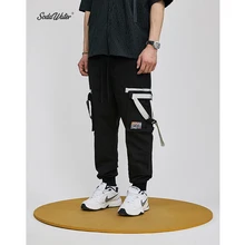 SODA воды мульти-карман ленты дизайн брюки карго Высокая уличная хип хоп эластичная талия длинные брюки повседневные брюки Джоггеры мужские 9323 S