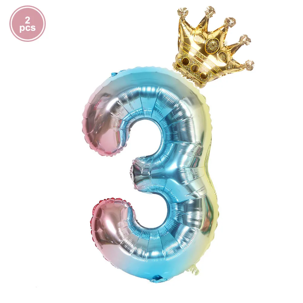 2 шт. 32 дюймов Радуга Количество воздушных шаров с Золотая Корона шары 0-9 День рождения для празднования первого дня рождения украшения Дети Globos - Цвет: 3
