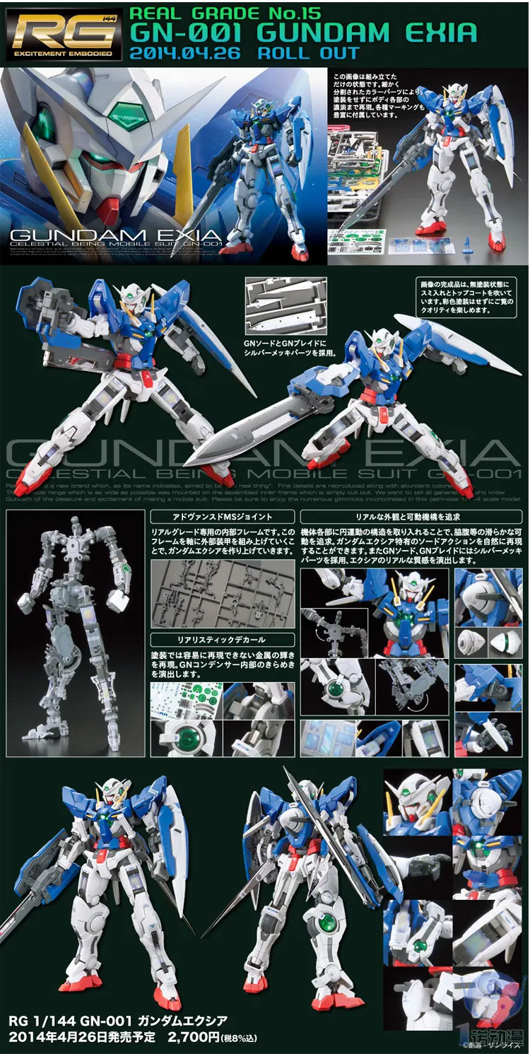 Оригинальная модель Gundam RG 1/144 00 EXIA GN-001 GUNDAM EW Justice Freedom 00 Destiny Armor Unchained Mobile Suit детские игрушки