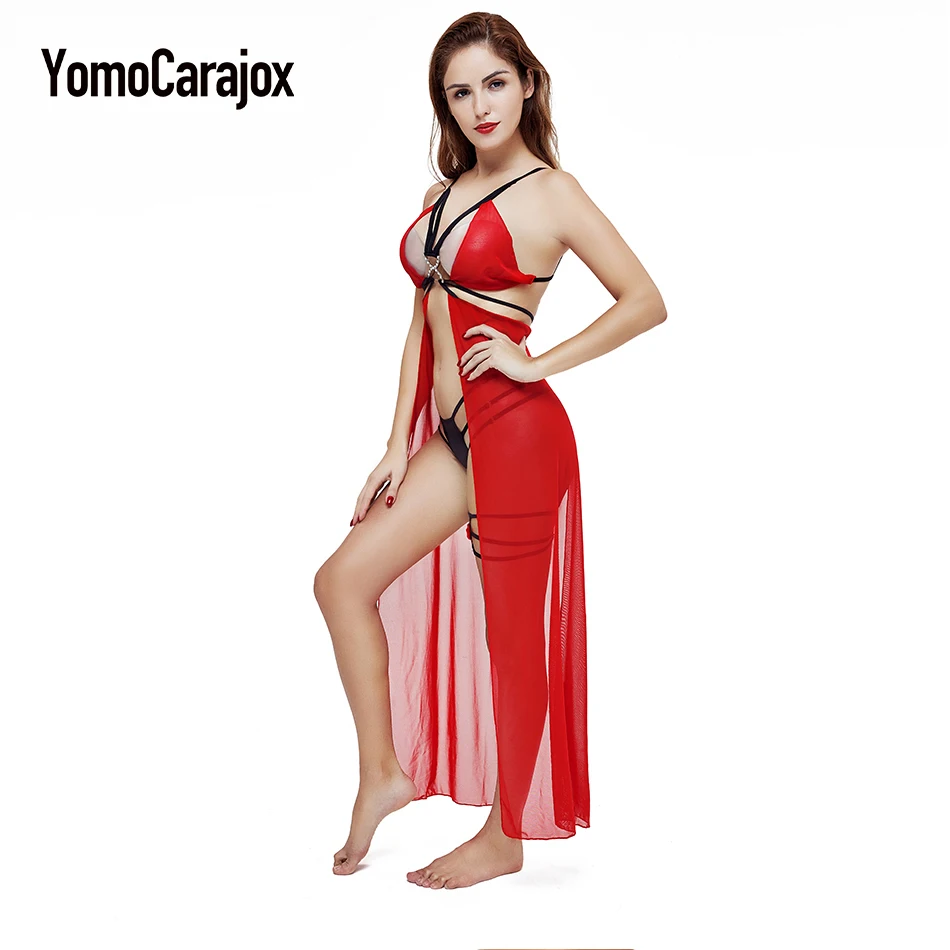 

Hot Fashion Strappy Mesh Sexy Underwear Erotic Lingerie Women Nightwear Set Long Night Dress Nightgown Costumes AAQQH093