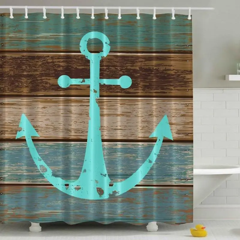 Hot Nautical Anchor Rustic Wood Shower Curtain Polyester Waterproof Mildewproof W/Hookswood